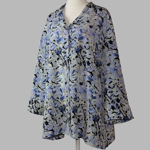 Blair Women's Blue Brush Stroke 3/4-Sleeve Button-Up Vintage Shirt Size 3XL C507 - Picture 4 of 6